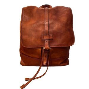Fossil Backpack Emerson Leather Woven Canvas Straps Tassel Drawstring Top Load